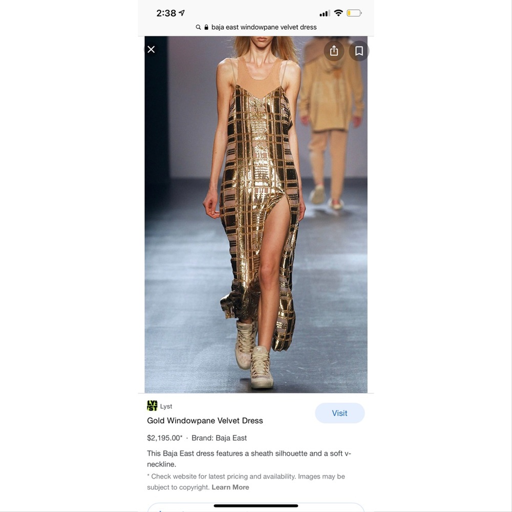 ISO Baja East Gold Windowpane Velvet dress